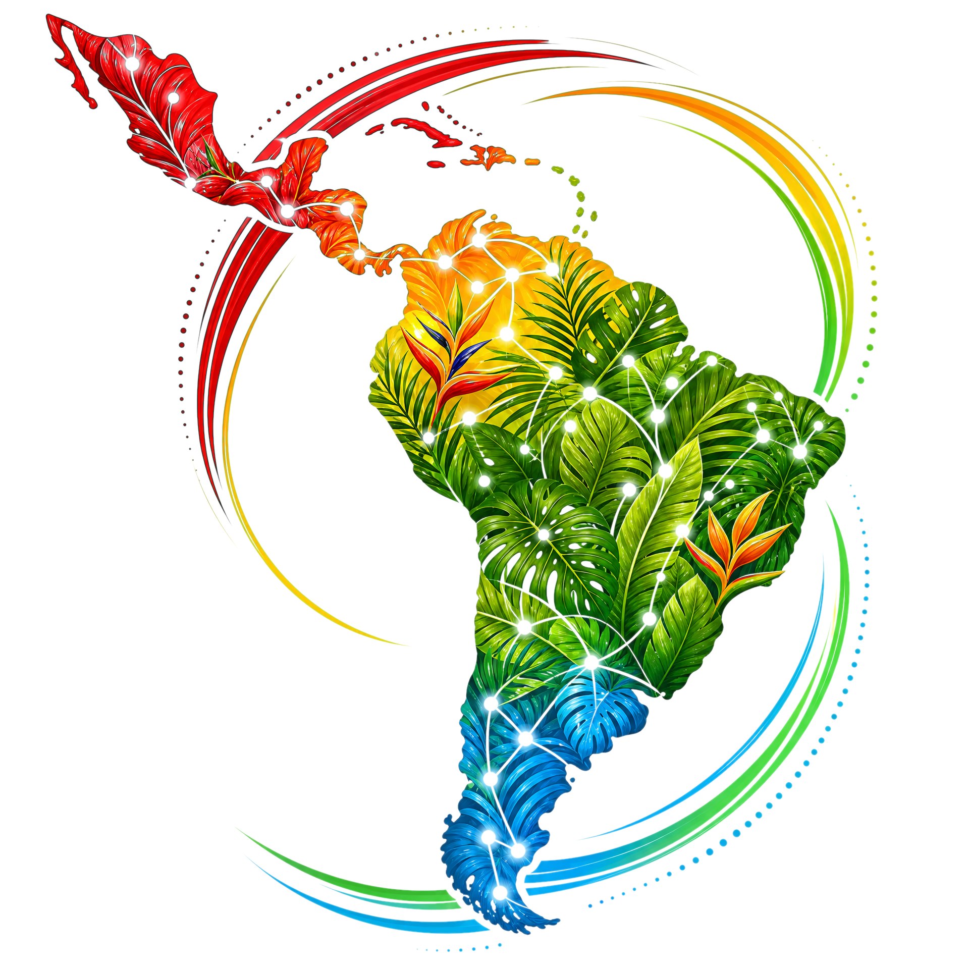 Botanical map of Latin America connected by a network